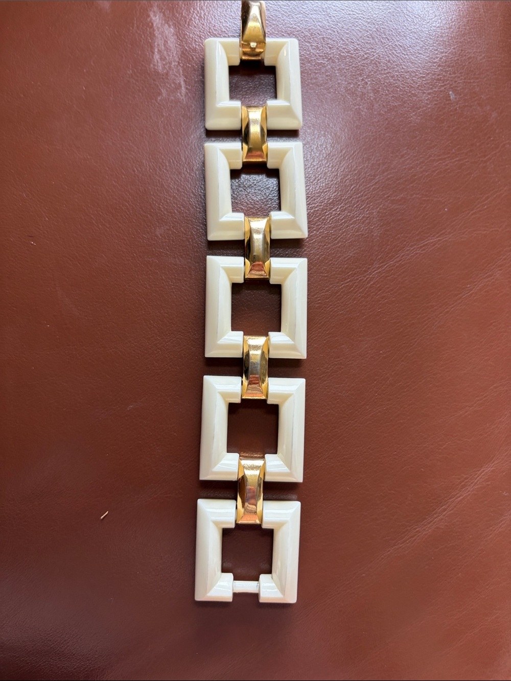 Trifari White and Gold lucite Link Bracelet Clip